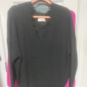 Zenana Distressed Black Sweater Size XL -NWOT